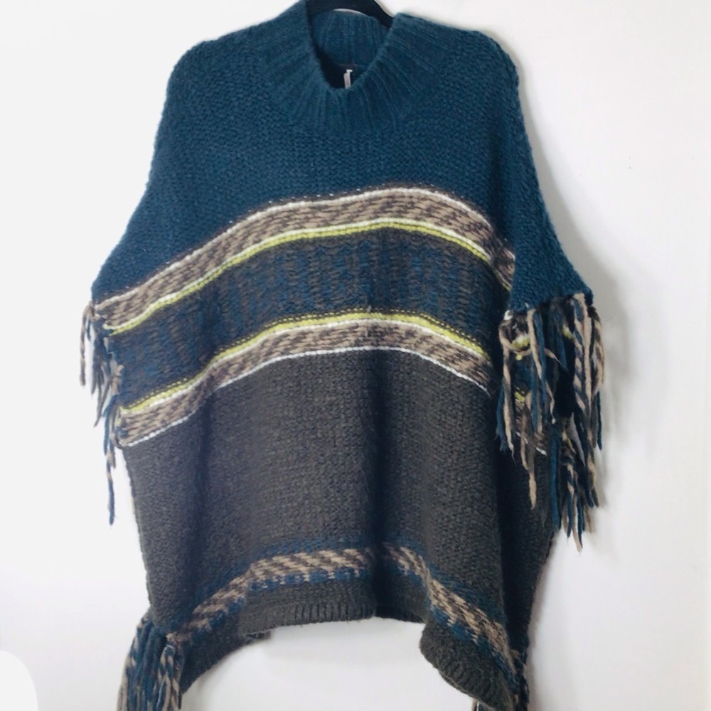 Free People angora wool xs poncho sweater oversize multicolor soft knit rare
